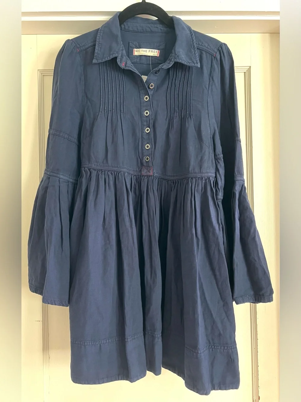 Free People We The Free Down East Denim Mini Dress in Clean Rinse Size XS NWT